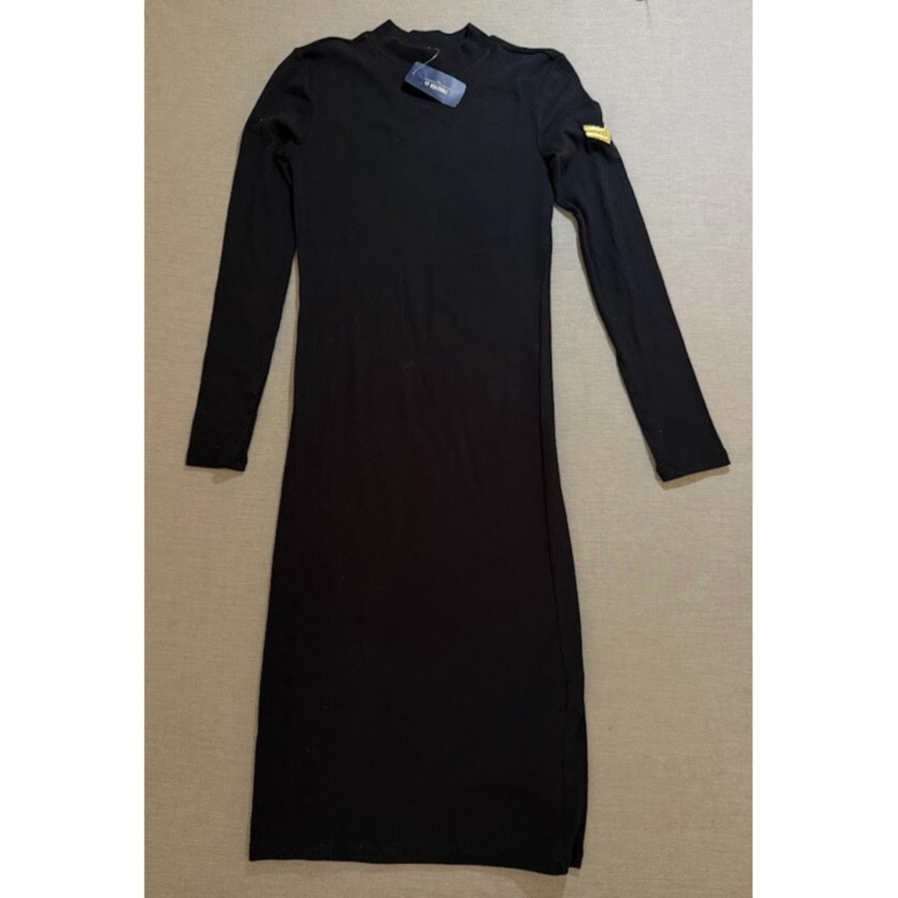 Forever 21 Military Dress Women Small Black Midi Long‎ Sleeve Bodycon.